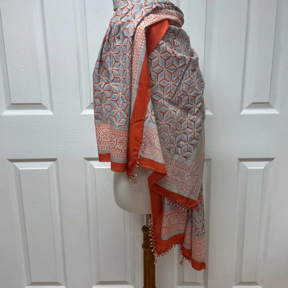 Bold Orange/Red Geometric Prints Patterns Scarf or Sarong - 73